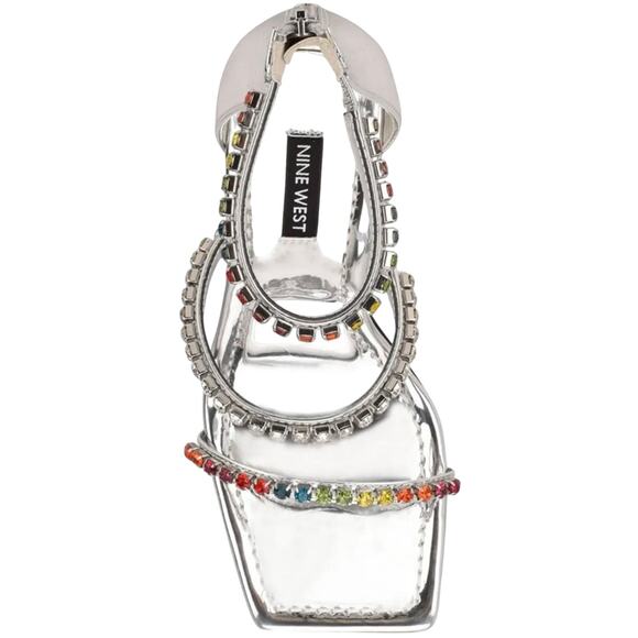 Nine West Vavoom High Heel Sandal Size 8 Silver/Crystals Straps Zip Closure New - Picture 4 of 6